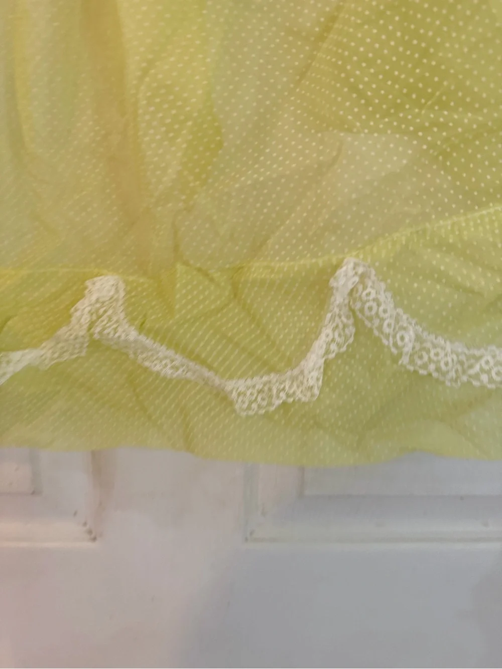 Vintage Light Yellow Polka Dot Tulle Apron with Lace Trim